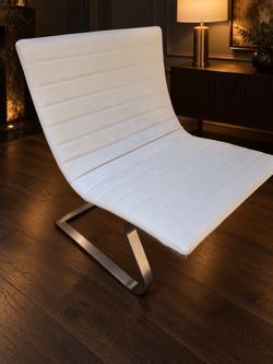 Modern White Lounge Chair – Stainless Steel Cantilever Base