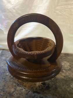Vintage Hand-Carved Collapsible Wooden Basket / Fruit Bowl / Trivet