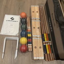 Sportscraft Traditional 6 Player Square Heads Croquet Mallets Set In Carrying Case, New