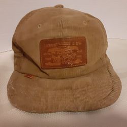 Levi's Stratus And Company Corduroy Hat 1970s Leather Patch Strap Back Truckers Farming 7 1/4 To 7 3/8