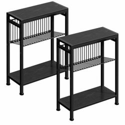 NEW End Table Set of 2 for Small Space, 3-Tier Narrow Side Table with Magazine Holder,Slim Nightstan