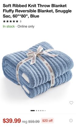Soft Ribbed Knit Throw Blanket Fluffy Reversible Blanket, Snuggle Sac, 60"*80", Blue