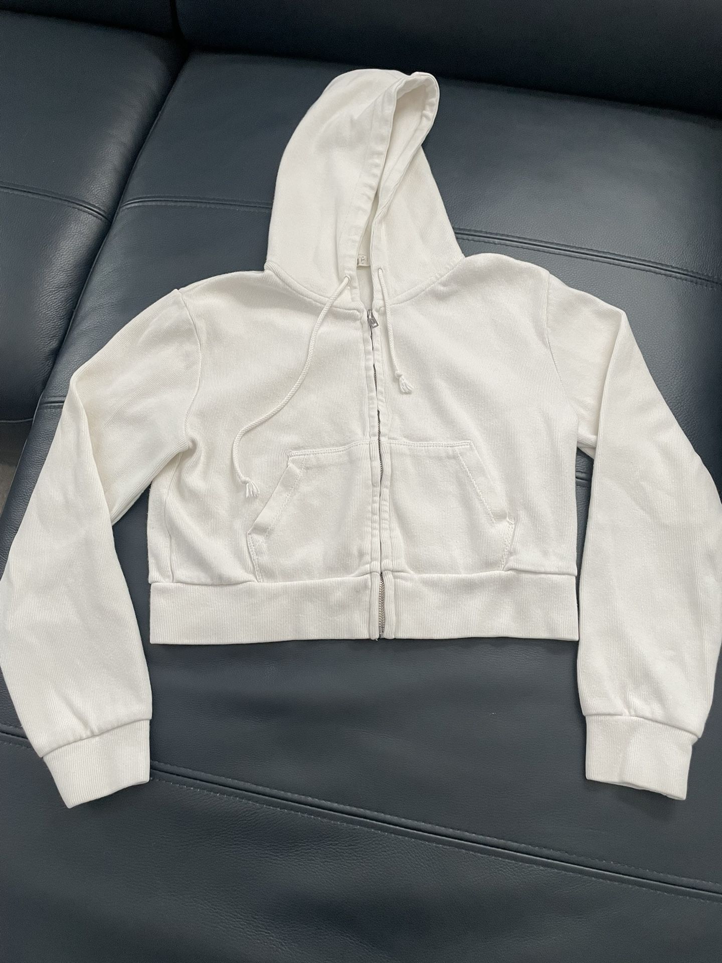 John Galt By Brandy Melville Ribbed Crop Sweater Hoodie White