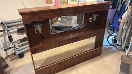 Wood Headboard with Mirror and Lights