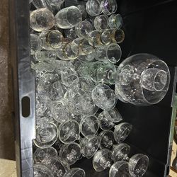 Various Glasses Plates And Bowls