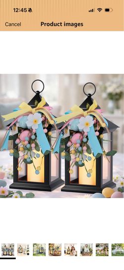 Easter Lanterns Decorative Indoor & Outdoor, 14 Inch Black Candle Lanterns with Timer Waterproof, Hanging Spring and Easter Lantern Decor for Home, Ta