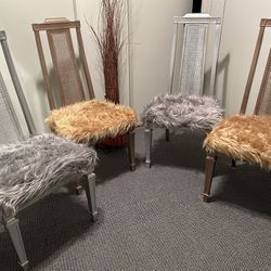 Four Unique Gold And Silver Wood Cane Chairs 