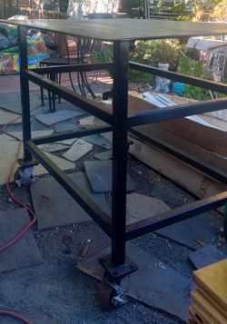 Metal Work Table on Wheels