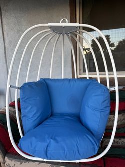 Hanging Egg Chair with Blue Cushion