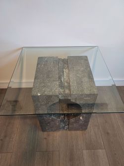 80's Postmodern Tessellated Maitland-Smith Style Stone & Glass Accent Table