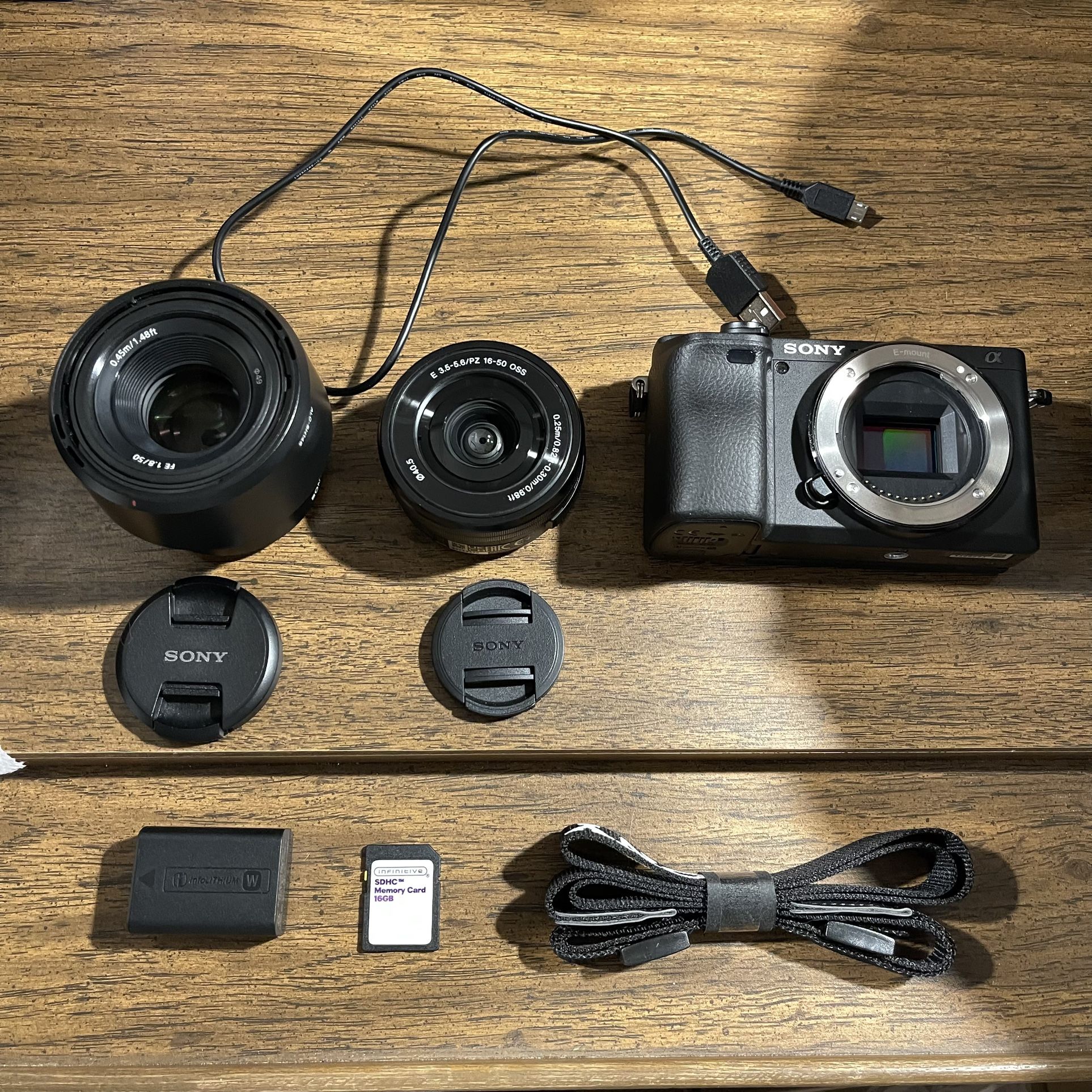 Sony A6400 with 16-50mm f/3.5-5.6 OSS lens + 50mm f/1.8 Sony prime lens 