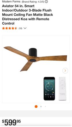 Modern Forms FH-W1811-54-MB/DK Aviator 54" Three Blade Indoor/Outdoor Smart Fan with Six Speed DC Motor in Matte Black Finish. with iOS/Android App