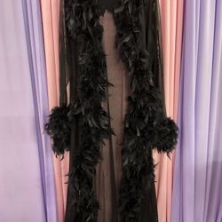 Beautiful Black Feather Sheer High Quality Drag Queen Show Costume Robe 