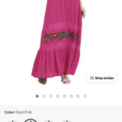 Women Mexican Dress Off Shoulder Floral Embroidered Long Maxi Dress