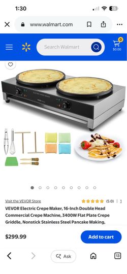 Crepe Maker, 16-Inch Double Head Commercial Crepe Machine, 3400W Flat Plate Crepe Griddle, Nonstick Stainless Steel Pancake Making, Desktop Circular C