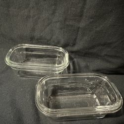 Antique Pair Of Child Set Of Glass Bread Loaf Baking Dishes