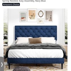 Full Size Bed Frame with Button Tufted Headboard