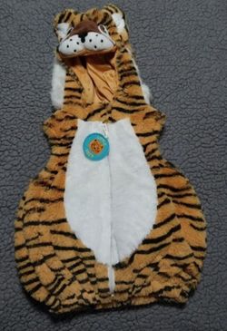 Tiger 1 Pc Brown White Hooded Plush Jumpsuit Halloween Costume-size 3-6 months