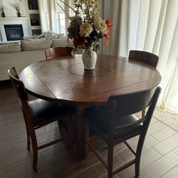 Pub Height Dining Table W/ Lazy Susan & Wine Rack
