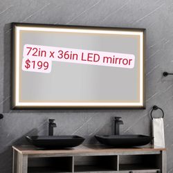 72in. W x 36in. H Oversized Rectangular Black Framed LED Mirror Anti-Fog Dimmable Wall Mount Bathroom Vanity Mirror HD Wall Mirror Kit For Gym