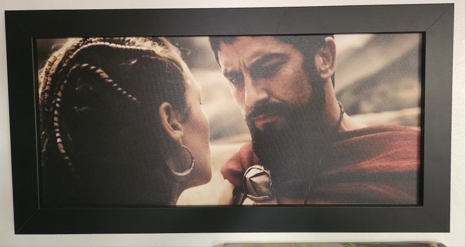 "300" Movie Leonidas And Wife Queen Gorgo Framed Art 26 3/4" × 13 3/4", in Good Condition