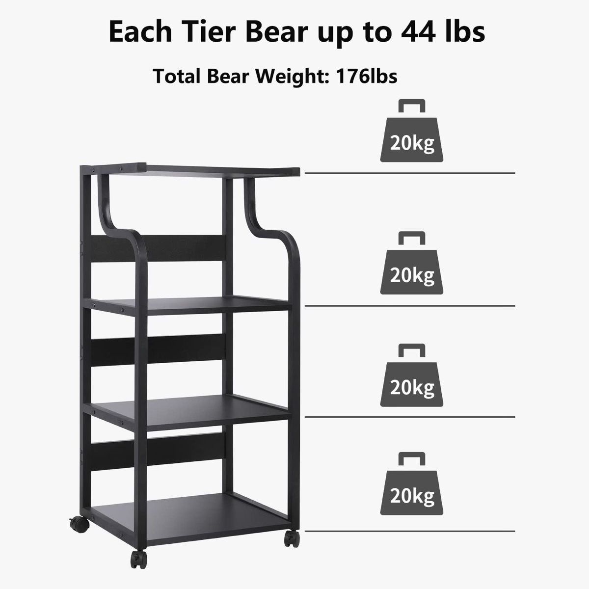 Black Printer Stand, 4 Tier Printer Cart With Storage, 41.3'' Large Rolling Printer Table With Wheels
