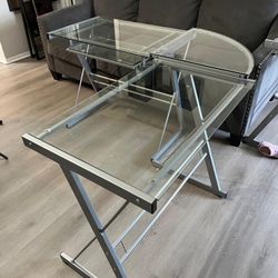 L-Shaped  Silver & Glass  Clear/Chrome 🖥️ Computer Desk with Keyboard Tray⌨️💻