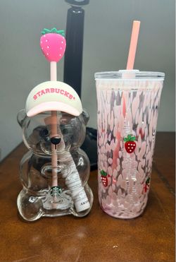 Starbucks Bear Cup and Strawberry Tumbler Set