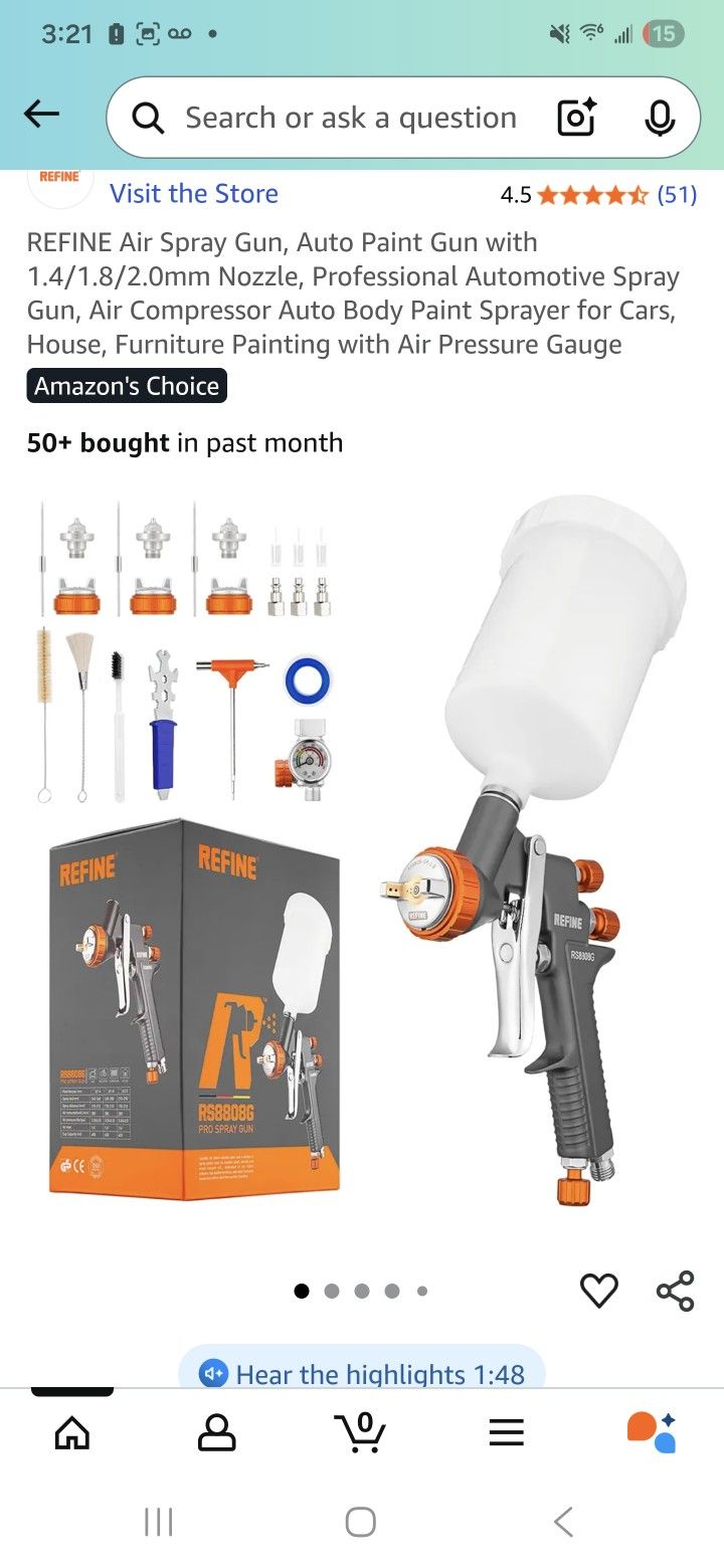 REFINE Air Spray Gun, Auto Paint Gun with 1.4/1.8/2.0mm Nozzle
