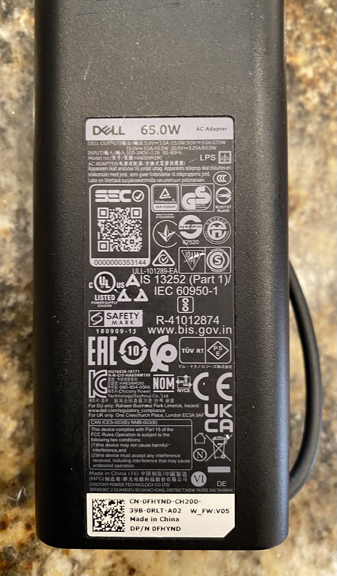 dell 65w watt charger adapter usb-c laptop notebook power