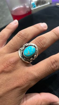 SILVER AND TURQUOISE MENS RING * AUTHENTIC NATIVE AMERICAN JEWLERY*