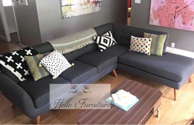 New Gray Mid-Century Modern Chaise Sectional