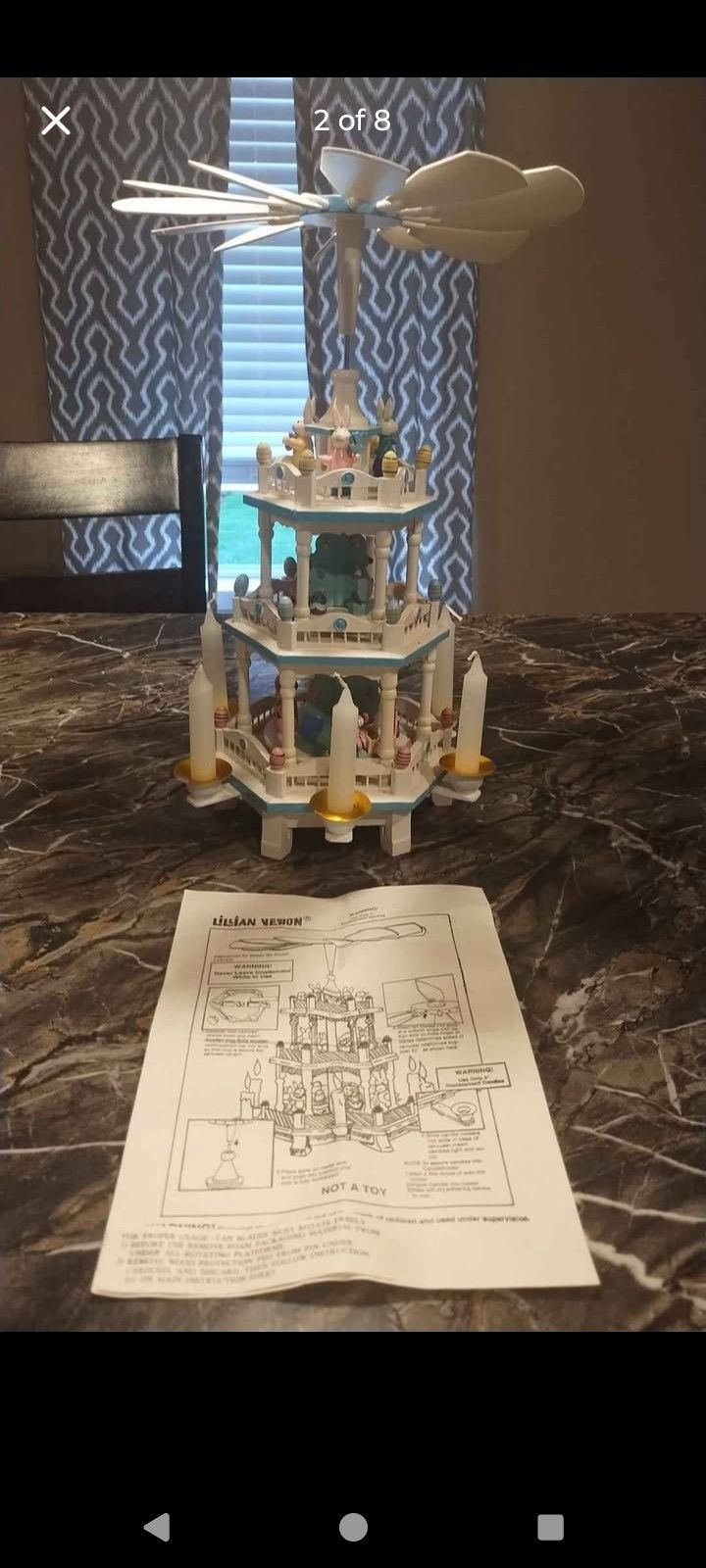 LILLIAN VERNON Easter Go Round 3 Tier 6 Candle Wood Rotating Carousel Windmill