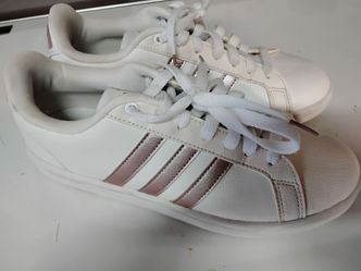Adidas White Rose Gold Stripe Sneakers