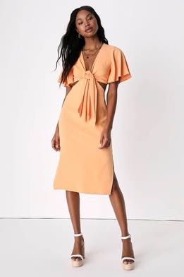 New with tags! Lulu’s Orange Tie-Front Cutout Midi Dress- size small