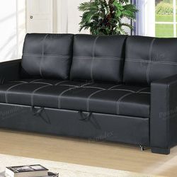 Brand new black faux leather pullout sofa bed