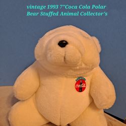 Vintage 1993 7" White Coca Cola Plush Polar Bear Stuffed Animal Collectibles-$8.00