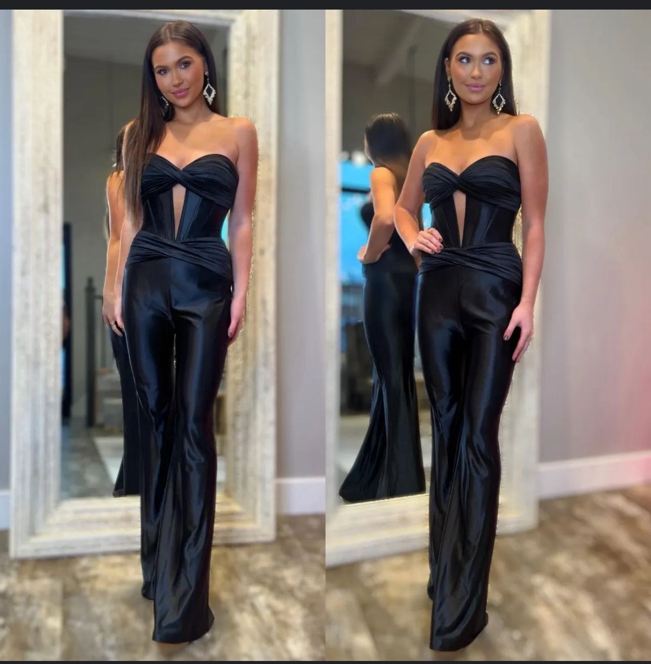 Twisted Strapless Cutout Corset Straight Leg Party Jumpsuit