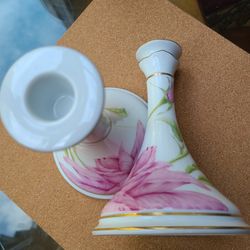 Givenchy Rose  Grannycore Candlesticks Candle Hollder 5x7" Franklin Mint Porcelain 1987

