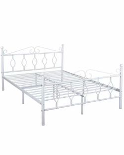 White Metal Queen Size Bed Frame + Mattress Combo