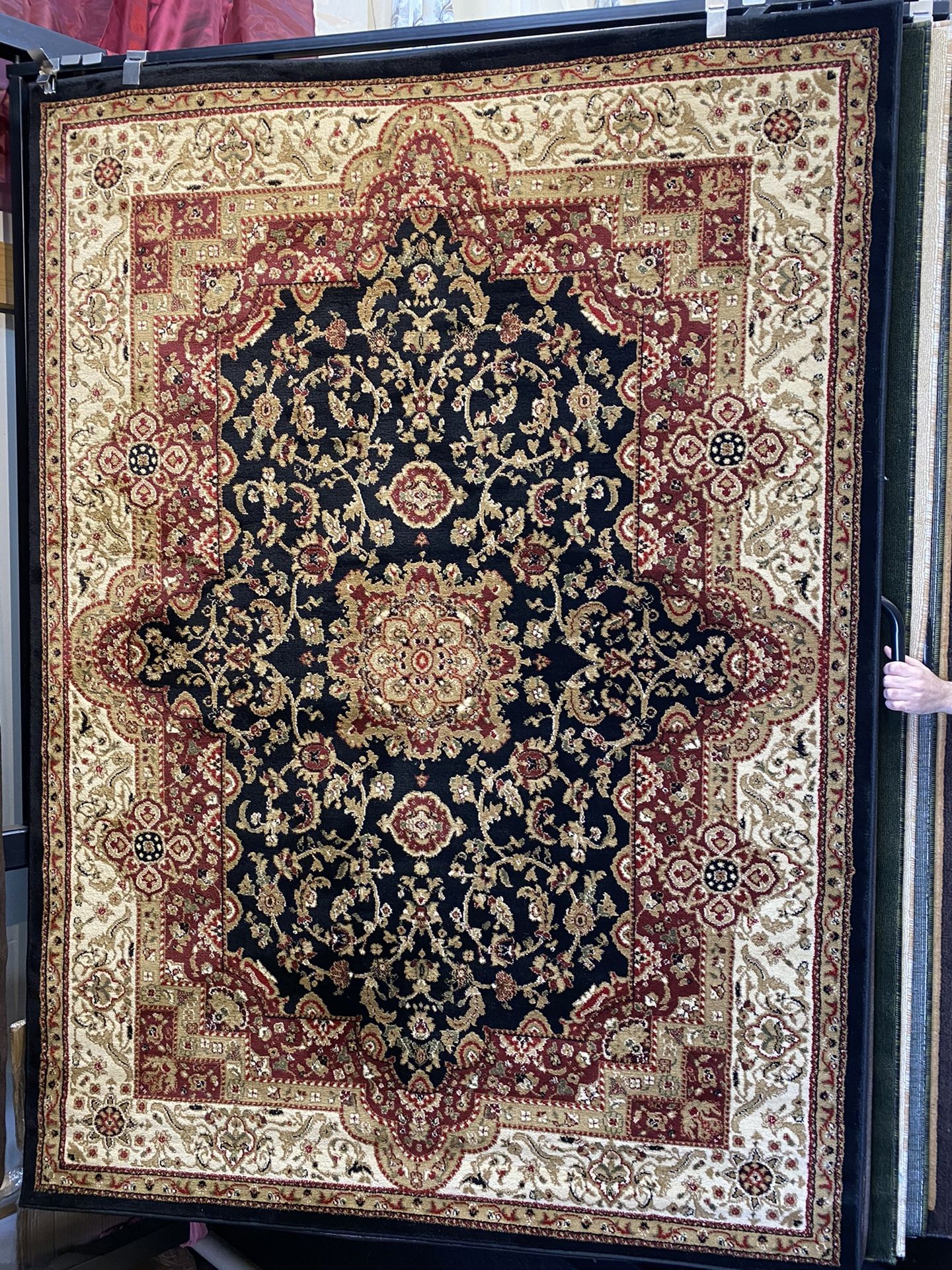5/7 black red beige color classic design Persian medallion style carpet.