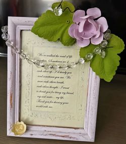 5 x 7 Picture Frame. With 3D Enamel Jewelled Lavender Flowers & Crystals. See Below Description: 3D Enamel Jewelled 5 x 7 Picture Frame. Lavender Flo