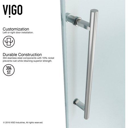 VIGO Elan Frameless Adjustable Sliding Bathtub Door with Clear Glass, Stainless Steel, 60x66-in