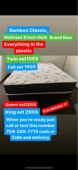 Huge sale for Mattress And Box Twin size #mattress and box 150.$ full 190$ Queen 200$ king 290$. free delivery free set up 708….289…7715… cash or Zell