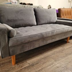Tufted Grey Velvet Sofa