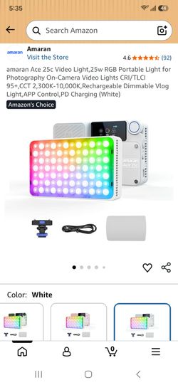 amaran Ace 25c Video Light,25w RGB Portable Light for Photography On-Camera Video Lights CRI/TLCI 95+,CCT 2,300K-10,000K,Rechargeable Dimmable Vlog Li