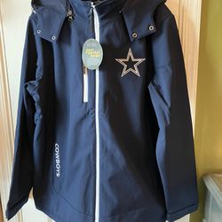 Dallas Cowboys 3-Layer Bonded Fabric Large  NFL Soft Shell Coat Full Zipper with Hood, Navy/Blue, All Season, Rain/Wind, Outer Shell, Micro F