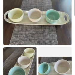 BICO 20" Platter W/Handles, 3 Multi Color Pastel Individual Bowls(4 Total Pcs.)