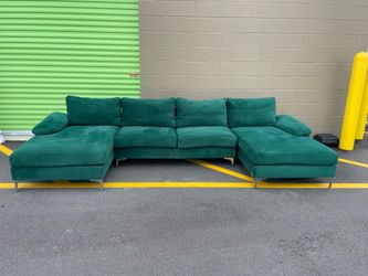 Green Velvet U-Shape Sectional Sofa