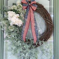 Farmhouse Style Hand Crafted Patriotic Grapevine Wreath